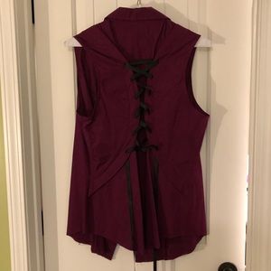 Lace-Up Back Sleeveless Button-down